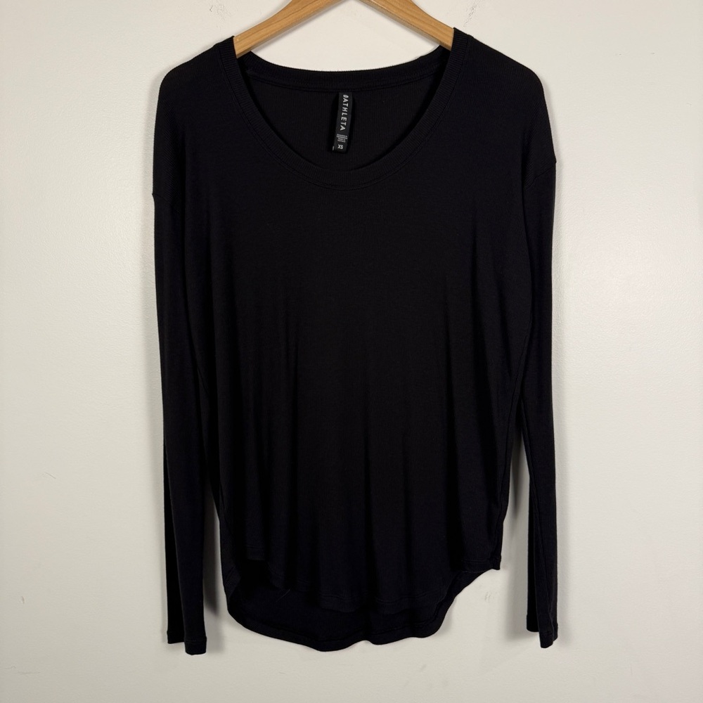 Athleta Cloudlight Stratus Long Sleeve Tee Black Modal Ribbed XS - Picture 3 of 8